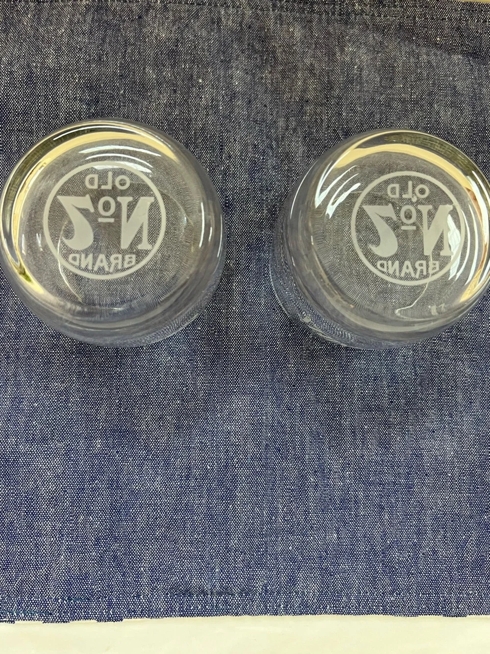 Jack Daniels Glasses Low Ball Old No. 7 Set of 2 Etched Clear Round Bottom